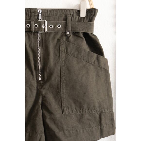 Banana Republic Cotton Linen Blend Khaki Green Paperbag Belted Shorts - Picture 3 of 7